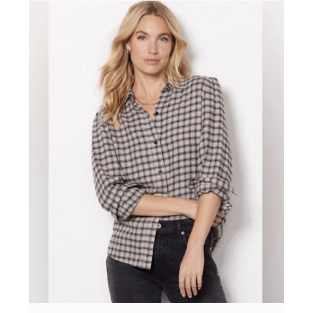Rails Angelica Flannel Button Up Malt Onyx Plaid Women’s Size Small Black Cream